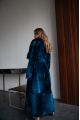 Long royal blue sheepskin coat with detachable collar