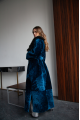 Long royal blue sheepskin coat with detachable collar