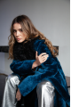 Long sheepskin coat made of natural sheepskin in royal blue color