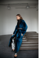 Long sheepskin coat made of natural sheepskin in royal blue color