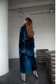 Long sheepskin coat made of natural sheepskin in royal blue color