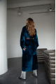 Long sheepskin coat made of natural sheepskin in royal blue color