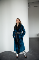 Long sheepskin coat made of blue natural sheepskin