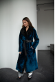 Long sheepskin coat made of blue natural sheepskin