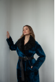 Long sheepskin coat made of blue natural sheepskin