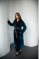 Long sheepskin coat made of blue natural sheepskin