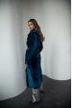 Long sheepskin coat made of blue natural sheepskin