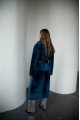 Long sheepskin coat made of blue natural sheepskin