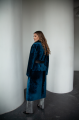 Long sheepskin coat made of blue natural sheepskin