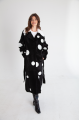 Long sheepskin coat made of black natural sheepskin with a pea print