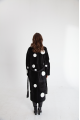 Long sheepskin coat made of black natural sheepskin with a pea print