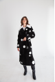 Long sheepskin coat made of black natural sheepskin with a pea print