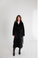 Long sheepskin coat made of black natural sheepskin