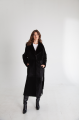 Long sheepskin coat made of black natural sheepskin