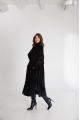 Long sheepskin coat made of black natural sheepskin