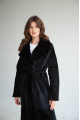 Long sheepskin coat made of black natural sheepskin