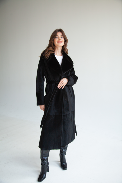 Black long sheepskin coat