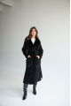 Long sheepskin coat made of black natural sheepskin