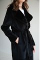 Long sheepskin coat made of black natural sheepskin