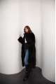 Long sheepskin coat made of natural black cashmere lamb