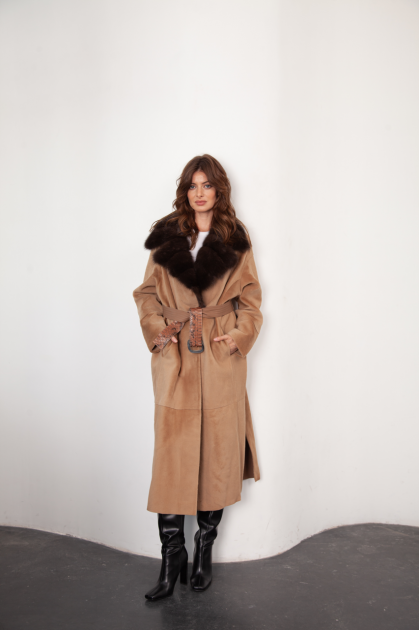 Long sheepskin coat with sable