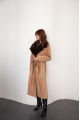 A long brown sheepskin coat with sable fur