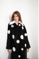 Sheepskin coat made of black natural sheepskin with a pea print