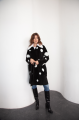 Sheepskin coat made of black natural sheepskin with a pea print