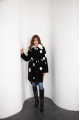 Sheepskin coat made of black natural sheepskin with a pea print