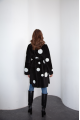 Sheepskin coat made of black natural sheepskin with a pea print