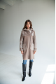 Long sheepskin coat in OVERSIZE style made of natural sheepskin in ash brown color