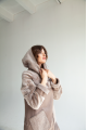 Long sheepskin coat in OVERSIZE style made of natural sheepskin in ash brown color