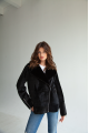 Women's black sheepskin coat made of natural sheepskin with a mink collar