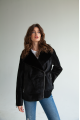 Women's black sheepskin coat made of natural sheepskin with a mink collar