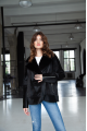 Women's black sheepskin coat made of natural sheepskin with a mink collar