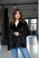 Women's black sheepskin coat made of natural sheepskin with a mink collar