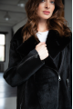 Women's black sheepskin coat made of natural sheepskin with a mink collar