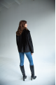 Women's black sheepskin coat made of natural sheepskin with a mink collar