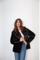 Women's black sheepskin coat made of natural sheepskin with a sable collar