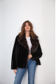 Women's black sheepskin coat made of natural sheepskin with a sable collar