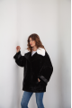 Women's black sheepskin coat made of natural sheepskin with a white mink collar