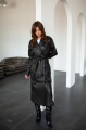 Stylish women's black trench coat made of genuine sheep skin