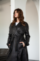 Stylish women's black trench coat made of genuine sheep skin