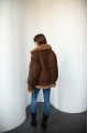 Chocolate-colored women's sheepskin coat made of natural sheepskin in VINTAGE style