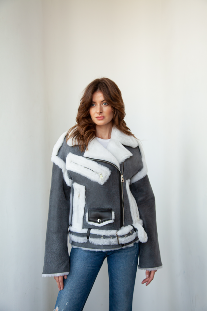 Gray sheepskin coat