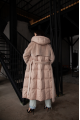 Cream-colored women's down jacket-coat with natural filling and sheep's wool