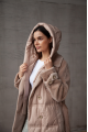 Cream-colored women's down jacket-coat with natural filling and sheep's wool