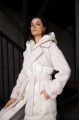 Women's milk-colored down jacket-coat with natural filler and pink sheep wool