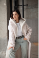 Women's milk-colored down jacket-coat with natural filler and pink sheep wool