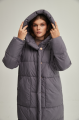 Long down jacket of gray color with natural filling